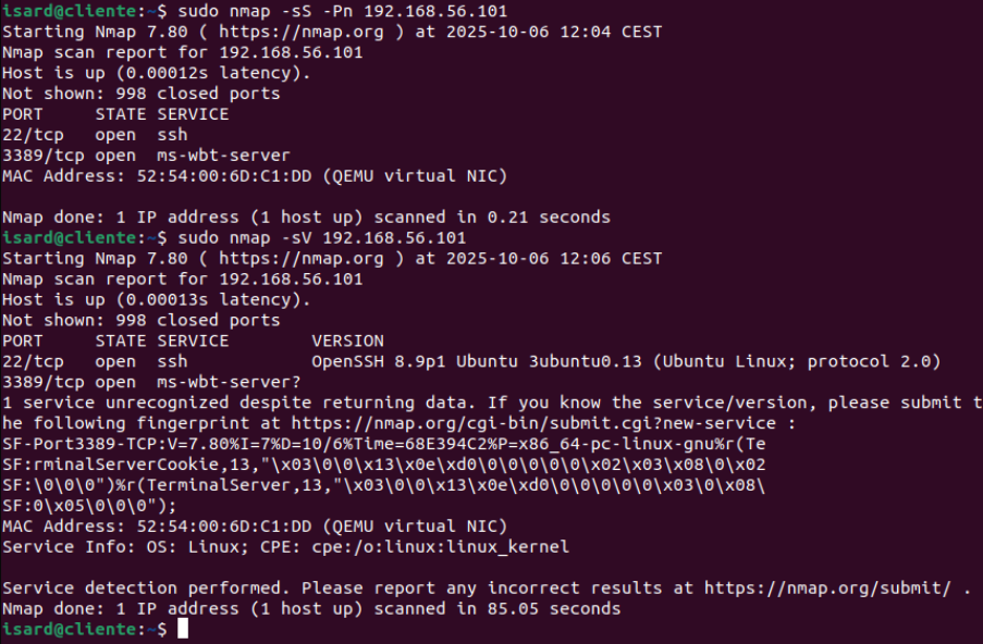 Escaneo nmap con versiones