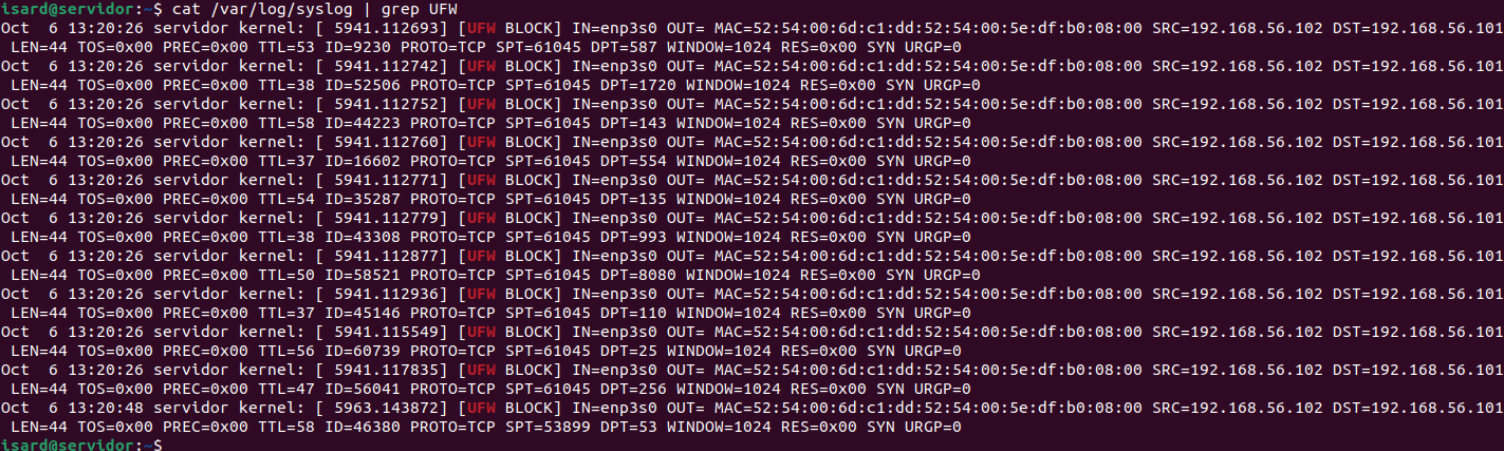 Logs syslog con UFW